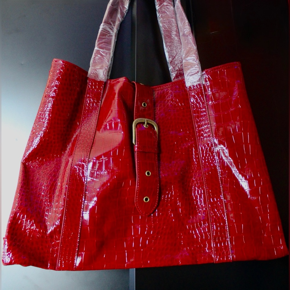 Faux Leather Red Shoulder Bag
